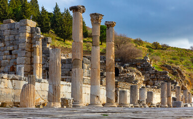 Naklejka premium Columns of Upper Agora in the ruins of Roman city of Ephesus, Selcuk, Turkey