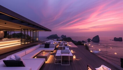 Fototapeta premium A modern rooftop bar overlooking the sea