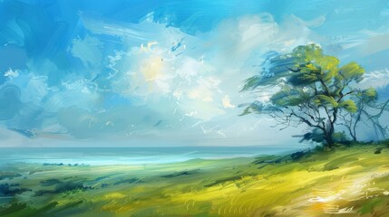Obraz premium A moody landscape painting, capturing a storms essence with dynamic brushstrokes.