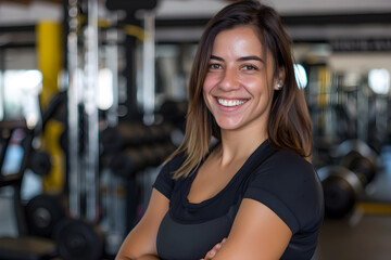 Fototapeta premium Sporty beautiful woman fitness trainer smiling in the gym