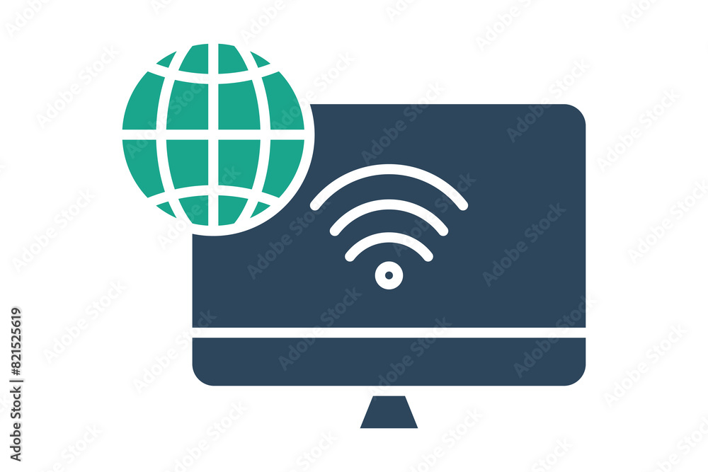 Poster information technology icon. computer with earth and wifi. icon related to information technology. s