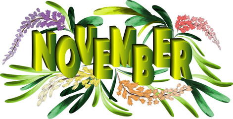 Fototapeta premium The names of the months with beautiful floral displays.