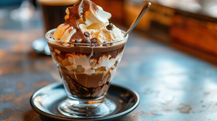 Chocolate Affogato Coffee Dessert with Whipped Cream