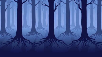 Obraz premium A magical forest with trees that defy gravity, roots stretching towards the sky.