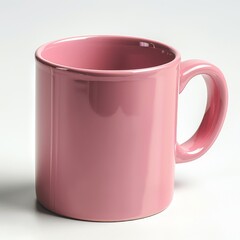 A pink coffee mug on a simple background. 