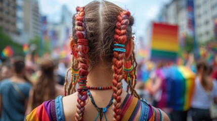 Naklejka premium A person marching in a Pride parade with a sign advocating for LGBTQ+ rights, promoting positive change.