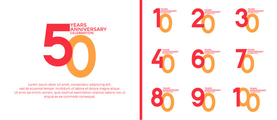 anniversary logo style set with orange and yellow color can be use for celebration moment
