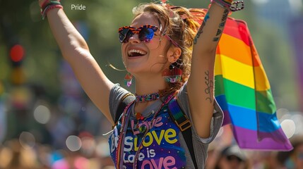 A person with a non-binary flag painted on their cheek, attending a Pride event with a look of confidence.