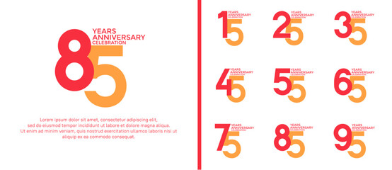anniversary logo style set with orange and yellow color can be use for celebration moment