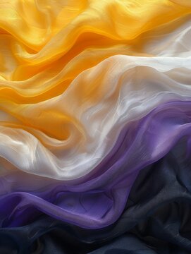 The non-binary flag stripes in colors of yellow, white, purple and black, 