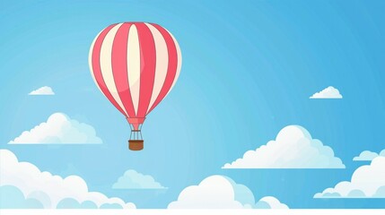 Obraz premium Serene Flight Red and White Hot Air Balloon Soaring Amongst Cotton Candy Clouds in the Blue Sky