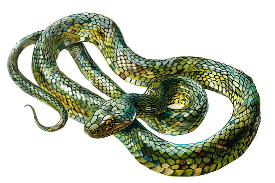a green snake vintage drawing illustration artwork
