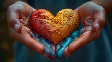 LGBTQA+ , LGBT :  A group of people writing messages of hope and acceptance on a large rainbow flag at a Pride festival.