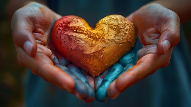 LGBTQA+ , LGBT :  A group of people writing messages of hope and acceptance on a large rainbow flag at a Pride festival.