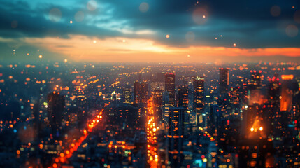 Panning of city lights view from high.