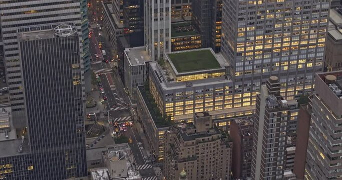 NYC New York Aerial v347 zoomed birds eye view flyover capturing office blocks along Lexington Ave, pan up reveals Midtown Manhattan skyscrapers cityscape - Shot with Mavic 3 Pro Cine - September 2023