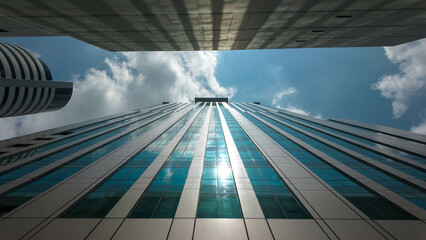 Top view building blue sky background wallpaper copy space empty city urban business technology...
