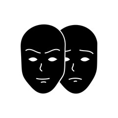 Deep fake icon two face masks with different moods black hand drawn icon