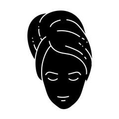 Woman wearing headband hair towel black hand drawn icon