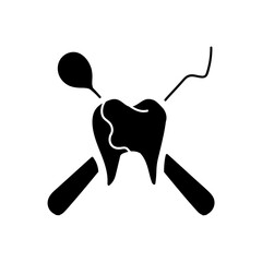 Dentist tooth and tools black hand drawn icon