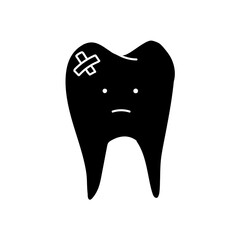 Tooth with bandage black hand drawn icon
