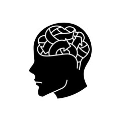 Mental health human brain black hand drawn icon