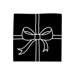 Gift wrapping ribbon black hand drawn icon
