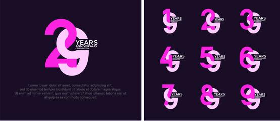 anniversary logo style set with pink and purple color can be use for celebration moment