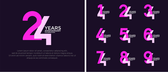 anniversary logo style set with pink and purple color can be use for celebration moment