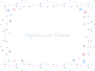 紫陽花の花と雨をイメージしたおしゃれな梅雨のフレーム背景イラスト