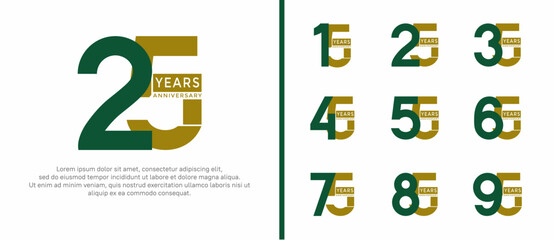 anniversary logo style set with brown and green color can be use for celebration moment