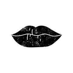 Female lip black hand drawn icon in grunge look