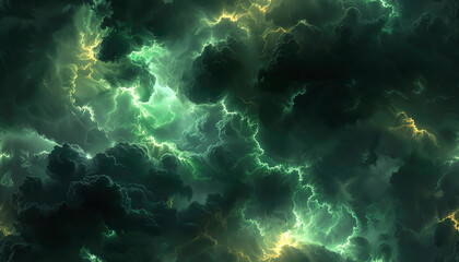 Abstract green and yellow lightning storm cloud pattern.