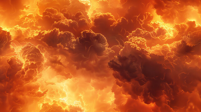 Fiery, orange and yellow clouds create an abstract, fiery background.