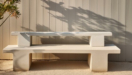 minimalist concrete bench in serene outdoor setting clean lines and natural textures architectural photography