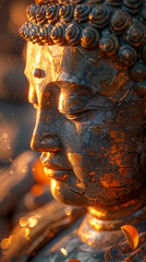Obraz premium Golden Buddha Statue Close-Up: Serene and Detailed AI-Generated Image