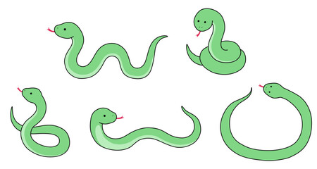 蛇のベクターイラストセット。干支、十二支、へび、年賀	