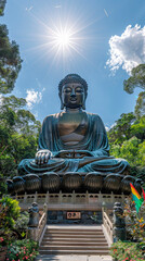 Low-Angle Image of Buddha Statue: Divine and Enlightened AI-Generated Visual