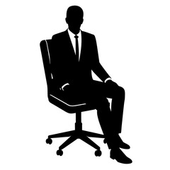 a business man sitting on the office chair vector silhouette, black color, white background