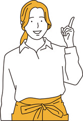 指を差す飲食店の若い女性スタッフ