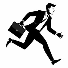 a professional  business man running fast with briefcase vector silhouette