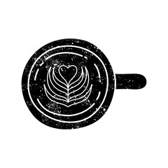 Coffee latter art cup black hand drawn icon in grunge look