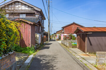 Street view of the Kyomachi dori avenue in the Mine and Mining town of Sado Aikawa, Important Cultural Landscape of Japan.