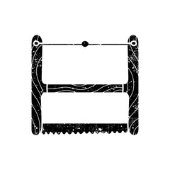 Vintage crosscut saw wood buck bow saw black hand drawn icon in grunge look