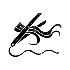 Hair iron icon straightener, curling, flat black hand drawn icon in grunge look