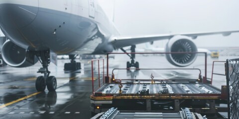 Obraz premium The airplane is being loaded with cargo.