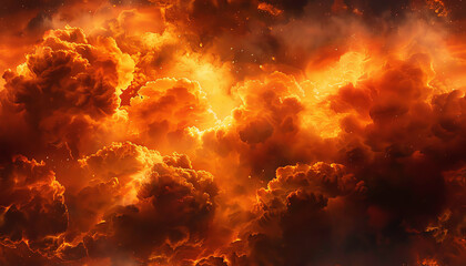 Fototapeta premium Abstract fiery orange and yellow clouds swirling in the sky.