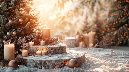 Chic Winter Showcase: Beige Splay Abstract Studio Text on a Pedestal