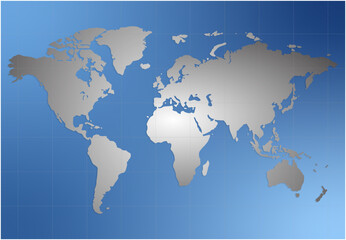 World Map Silhouette with Blue Background