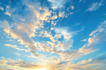 Fototapeta premium Sunset on blue sky. Blue sky with some clouds. blue sky clouds, summer skies, cloudy blue sky with generative ai